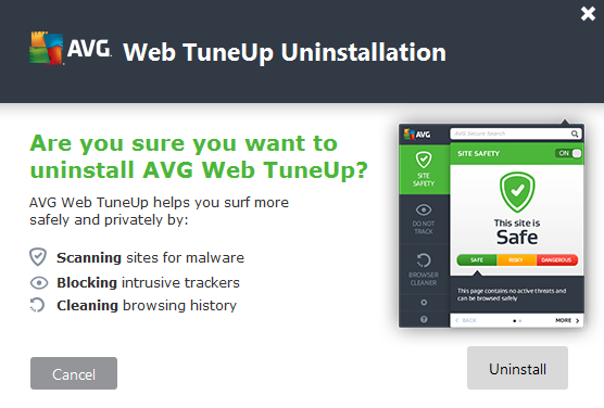 AVG Web Tuneup uninstall prompt