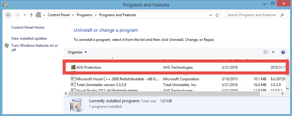 Remove Avg Windows 10