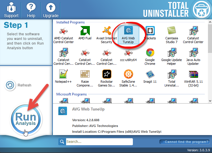 uninstall AVG Web Tuneup with Total Uninstaller (1)