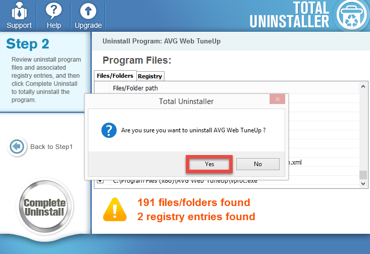 uninstall AVG Web Tuneup with Total Uninstaller (2)