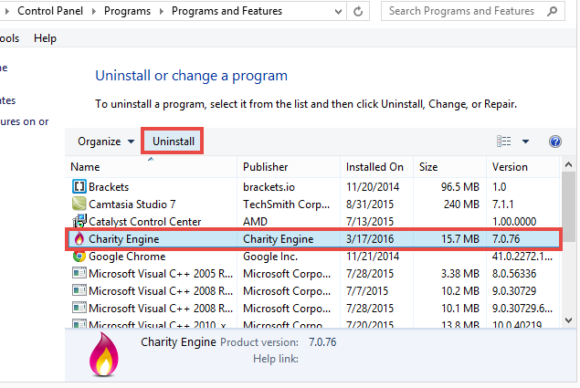 TU uninstall Charity Engine via control panel