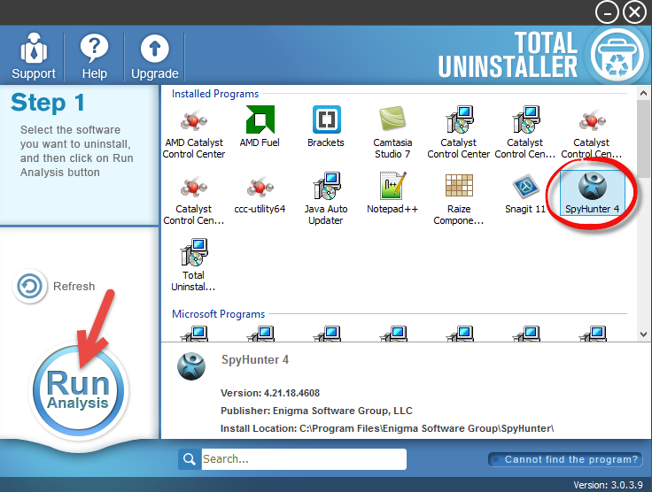 Uninstall SpyHunter 4 with Total Uninstaller (1)