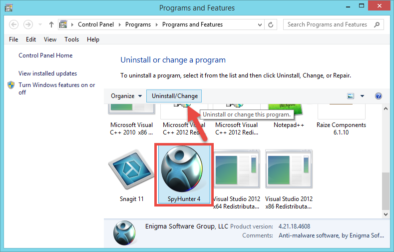 Uninstall SpyHunter 4