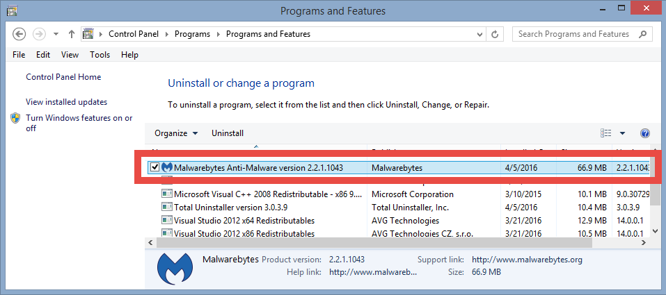 Remove MalwareBytes Anti-Malware Free