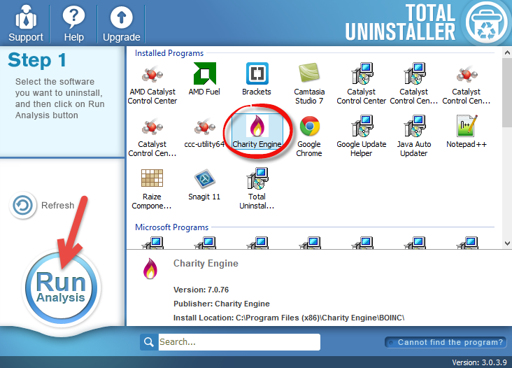 uninstall Charity Engine with Total Uninstaller (1)