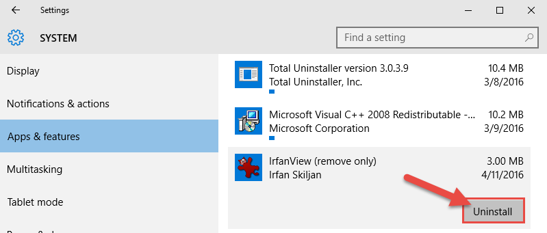 uninstall win10