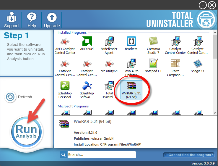 remove WinRAR (64-bit) with total uninstaller