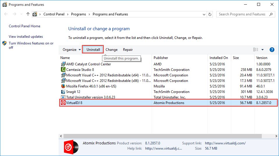 uninstall VirtualDJ 8 via control panel (2)