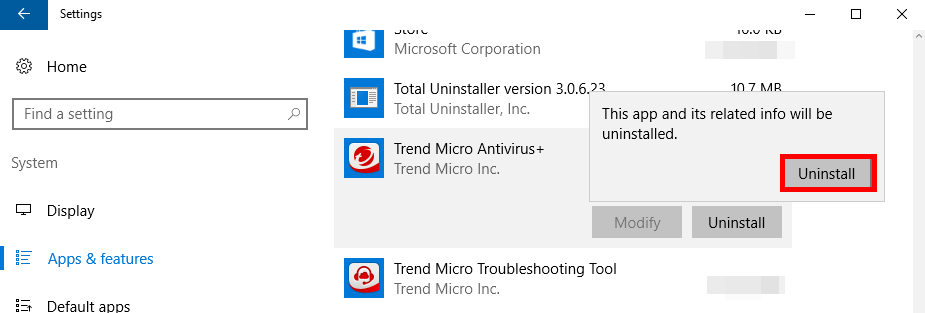 how to uninstall Trend Micro Antivirus+ (2)