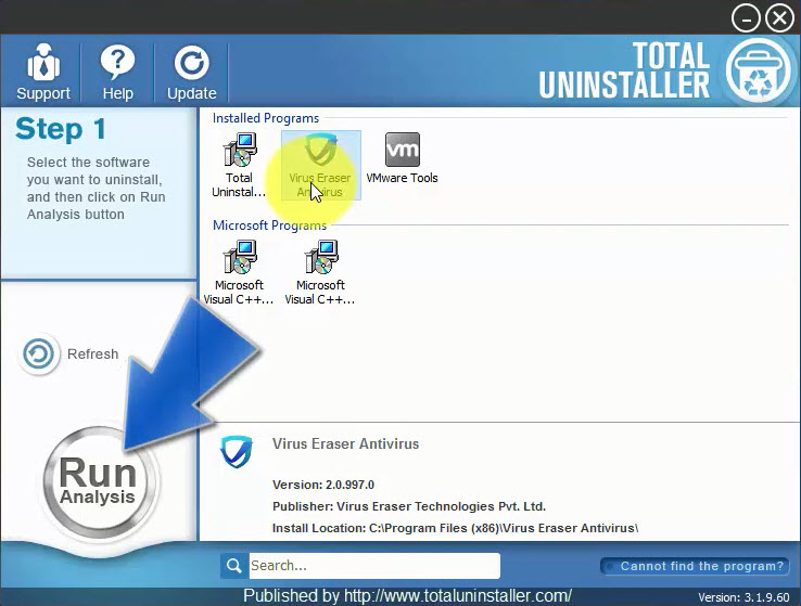 uninstall Virus Eraser Antivirus with Total Uninstaller