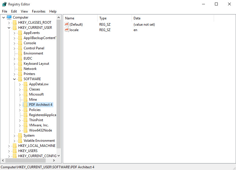 PDF Architect registry