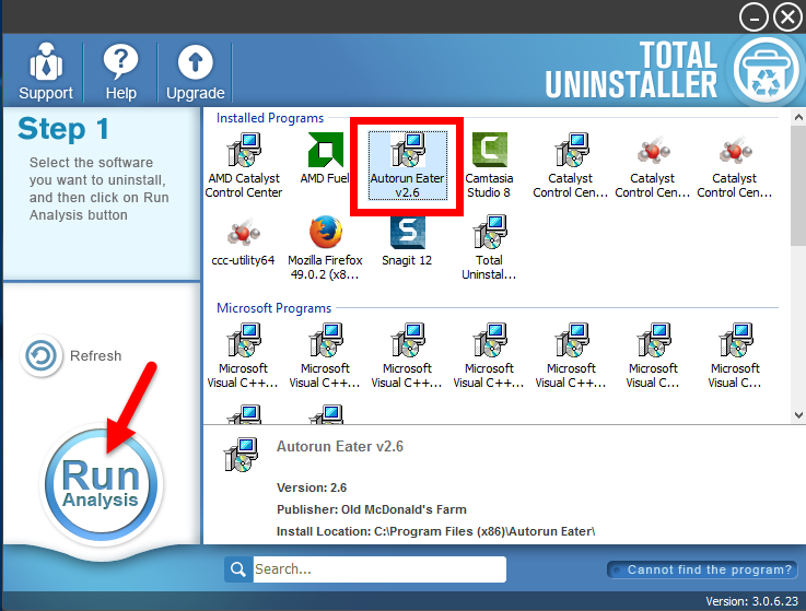 Uninstall Autorun Eater using Total Uninstaller (1)