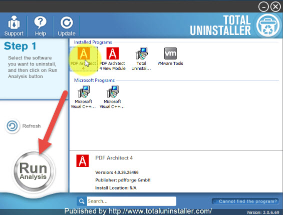 uninstall PDF Architect with Total Uninstaller