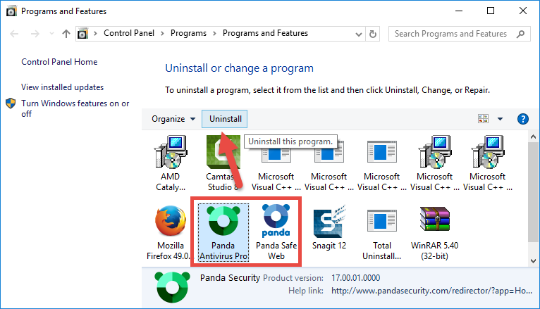 Uninstall Panda Antivirus Pro -Total Uninstaller