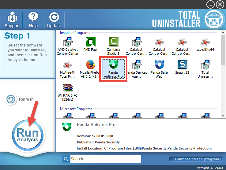 Uninstall Panda Antivirus Pro -Total Uninstaller