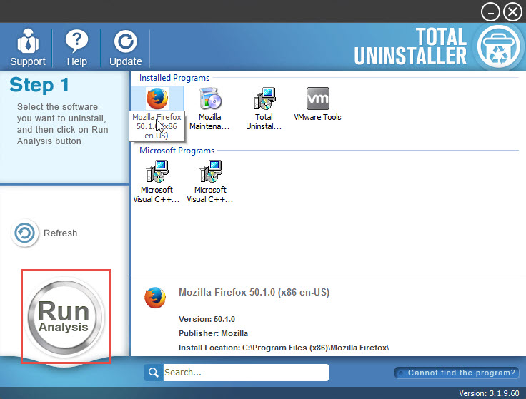 uninstall Mozilla Firefox with Total Uninstaller