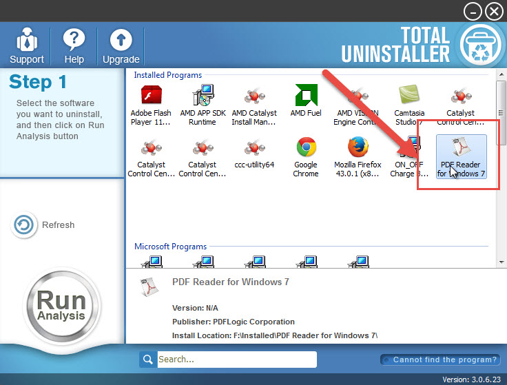 uninstall PDF Reader for Win7