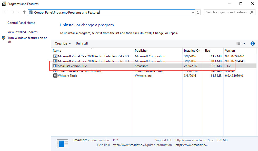 uninstall SmadAV 2017 manually