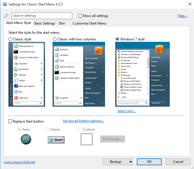 uninstall Classic Shell