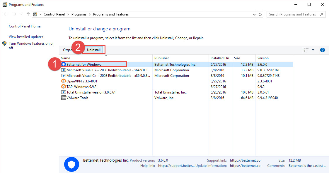 remove_Betternet_manually
