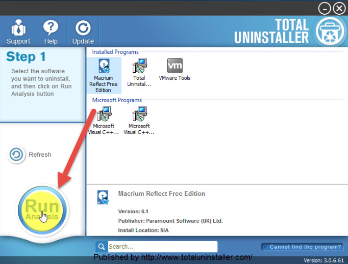 uninstall Macrium Reflect Free with Total Uninstaller