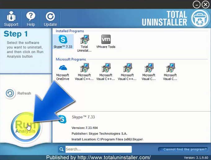 uninstall Skype with Total Uninstaller