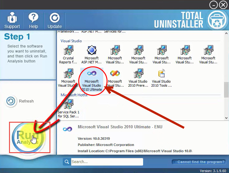 uninstall Microsoft Visual Studio with Total Uninstaller