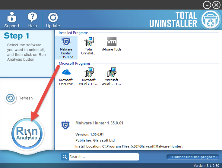 uninstall Malware Hunter with Total Uninstaller