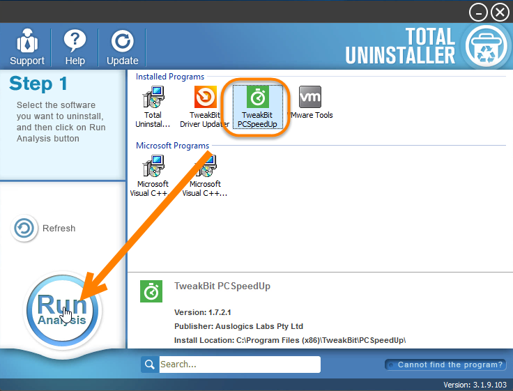 uninstall TweakBit PCSpeedUp