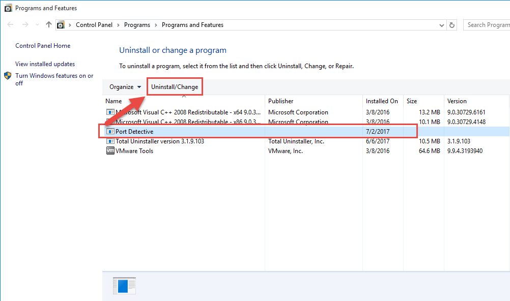 uninstall Port Detective traditionally