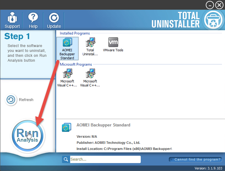 Uninstall AOMEI Backupper Standard