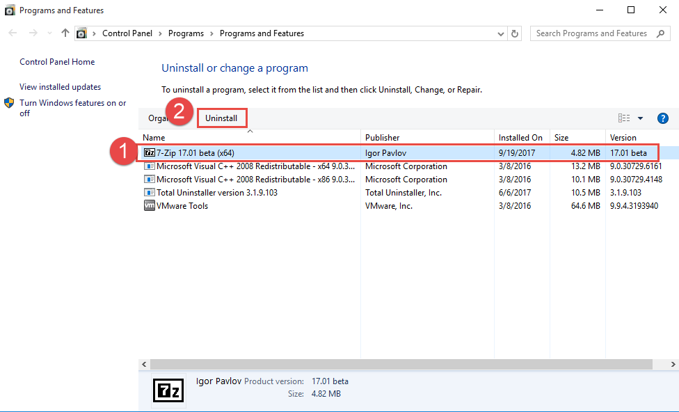 remove 7-Zip manually