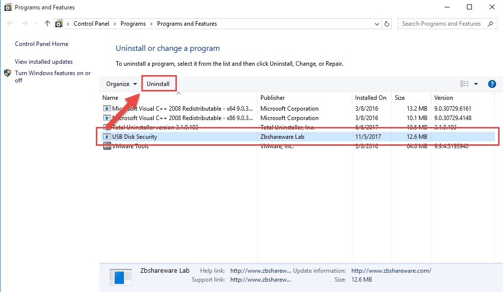 uninstall USB Disk Security