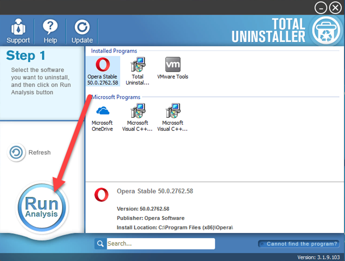 uninstall Opera TU