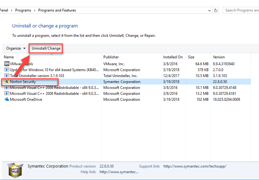 norton internet security wont uninstall windows 8