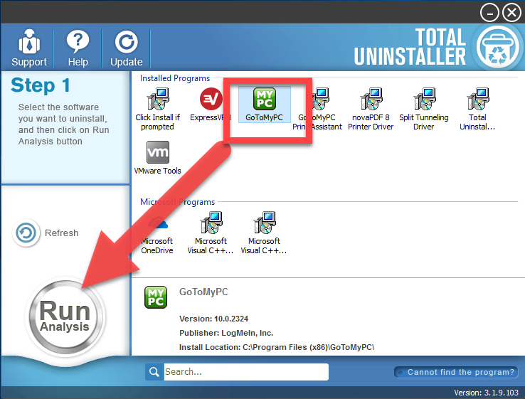 uninstall GoToMyPC with TU