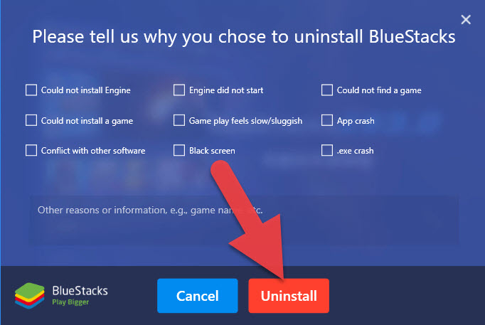 how to uninstall bluestacks app player