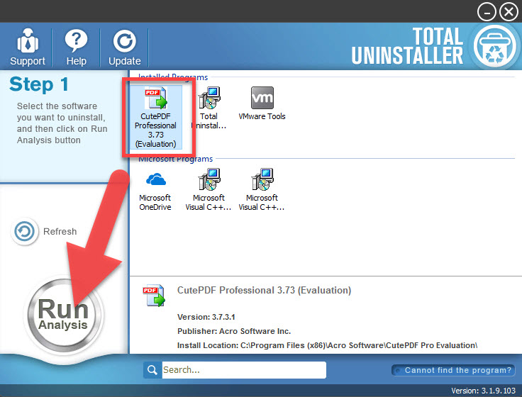 uninstall CutePDF with Total Uninstaller