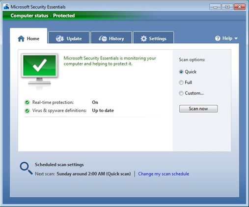 manually uninstalling microsoft security essentials