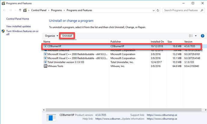 remove CDBurnerXP