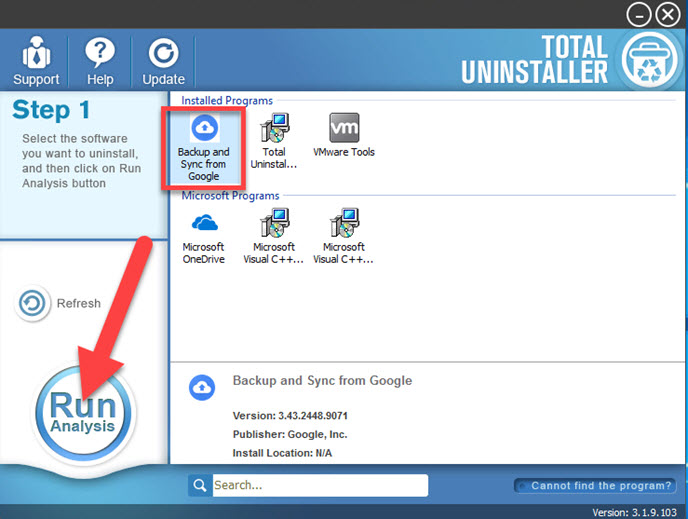 uninstall Google Backup and Sync