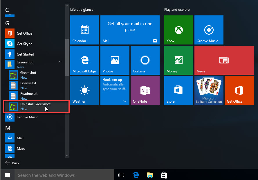 uninstall_Greenshot_start_menu