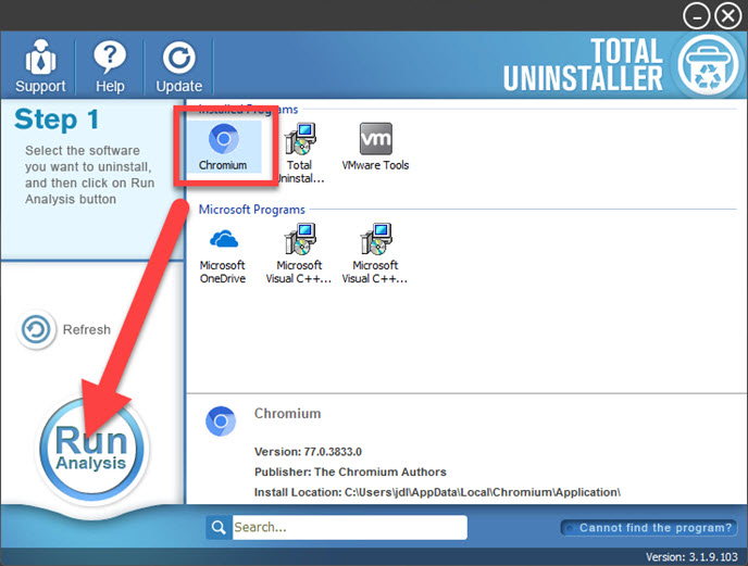 uninstall Chromium with Total Uninstaller