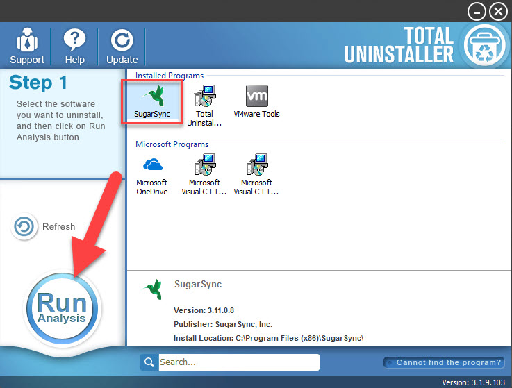 uninstall SugarSync TU