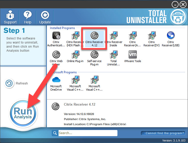 uninstall Citrix Receiver