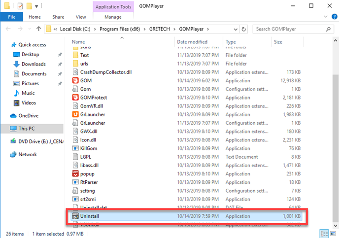 uninstall GOM Player