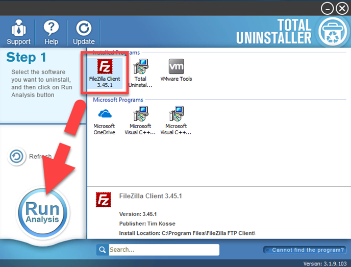 uninstall FileZilla