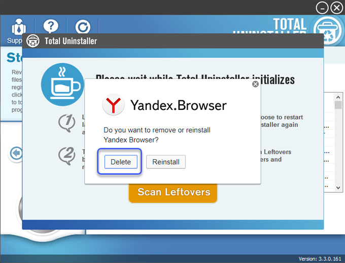 Uninstall Yandex Browser