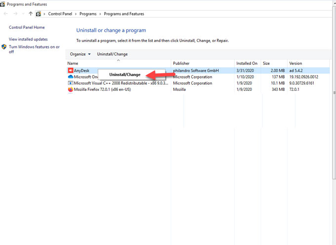uninstall AnyDesk