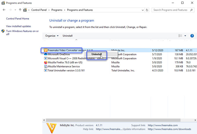 Uninstall Freemake Video Converter